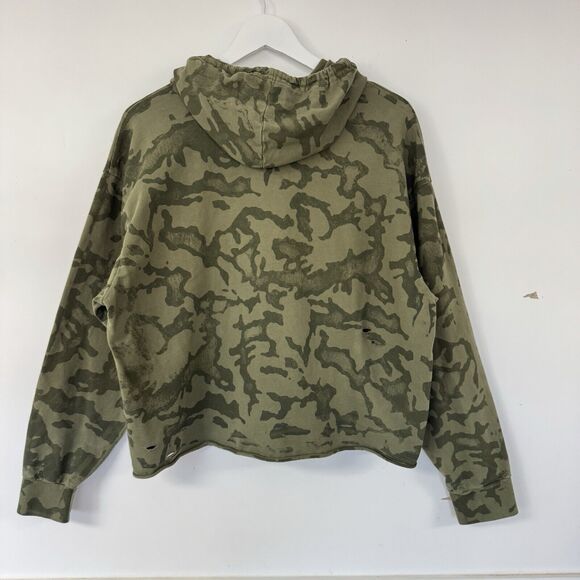 Affliction Garage Built Crop Camo Distressed Hoodie Sweater Cut Outs XL EUC - Picture 3 of 11